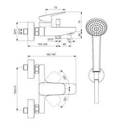 Mitigeur bain-douche mural Chromé avec ensemble de douche Ceraplan