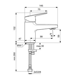 Mitigeur lavabo Piccolo Ceraplan sans tirette H 132 mm
