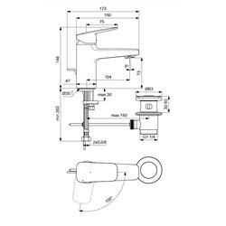 Mitigeur lavabo Blue Start Ceraplan avec tirette et vidage  H 146 mm