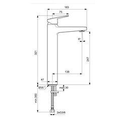 Mitigeur lavabo réhaussé Ceraplan sans tirette H 321 mm