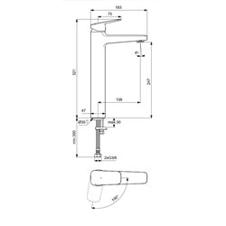 Mitigeur lavabo réhaussé Blue Start Ceraplan sans tirette H 321 mm