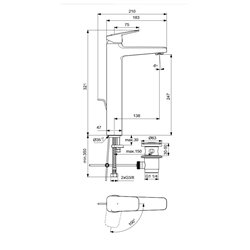 Mitigeur lavabo réhaussé Blue Start Ceraplan avec tirette et vidage H 321 mm
