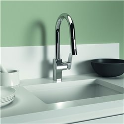 Mitigeur cuisine monotrou bec tube haut Douchette Extractible 2 jets Blue Start 
