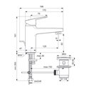Mitigeur lavabo Ceraplan avec tirette et vidage H 161 mm