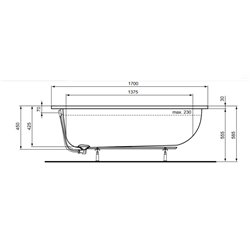 Baignoire rectangulaire 170x75 cm