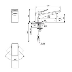 Mitigeur lavabo monotrou Check or brossé, sans tirette ni vidage