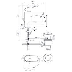 Mitigeur lavabo monotrou Okyris avec tirette et bonde polypropylène