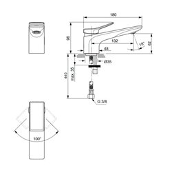Mitigeur lavabo monotrou Check gris magnétique, sans tirette ni vidage