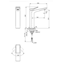 Mitigeur lavabo monotrou Check réhaussé, gris magnétique, sans tirette ni vidage