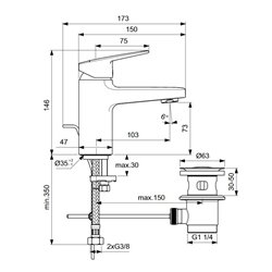 Mitigeur lavabo Ceraplan avec vidage metal H 75 mm