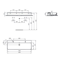 Lavabo Conca 120x45 cm à fixer au mur