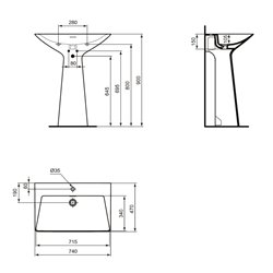 Lavabo monobloc Tipo-Z 1 trou Noir brillant