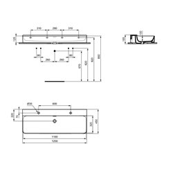 Lavabo Conca 120x45 cm version rectifiée pour pose sur plan