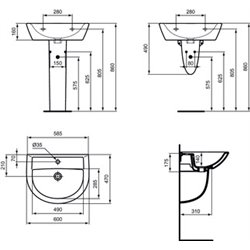 Lavabo Ulysse 60x47 cm avec trop-plein