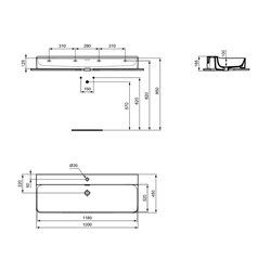 Lavabo Conca 120x45 cm avec trop-plein