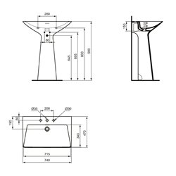 Lavabo monobloc Tipo-Z 3 trous Noir mat