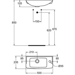Lave-mains Ulysse 50x23,5 cm 1 trou percé