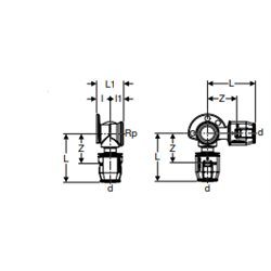 Applique double PushFit 90° à angle droit 651.295.00.1