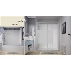 Kinemagic Design haute thermostatique en niche espace ouvert verre bande centrale dépolie 160/177 x 69/86 cm