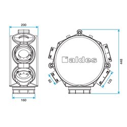 Caisson de répartition circulaire isolé 1 x Ø 160 mm + 1 x Ø 125 mm + 6 x Ø 80 mm