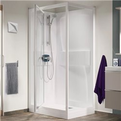 Cabine de douche Kineprime 100x80 cm angle Mécanique Portes pivotantes Receveur 18 cm Verre transparent