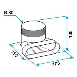 Coude 100 x 40 mm Aldes pour bouche ø80 mm