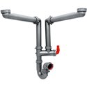 Tubulure pour évier 2 cuves, avec siphon et prise lave-vaisselle