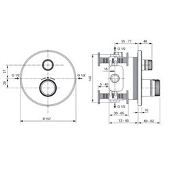 Mitigeur thermostatique à encastrer Ceratherm Navigo Design rond 1 sortie Chromé