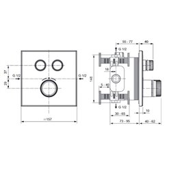 Mitigeur thermostatique à encastrer Ceratherm Navigo Design carré 2 sorties Chromé