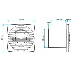 Extracteur Design 150 H détecteur humidité Ep 19 mm