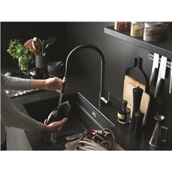 Mitigeur cuisine Eos Neo douchette double jet inox noir
