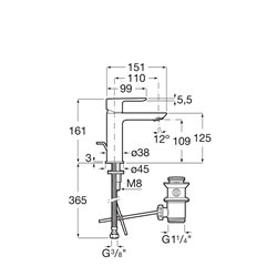 Robinet de lavabo monotrou Cala Chromé H 161 mm avec vidage automatique