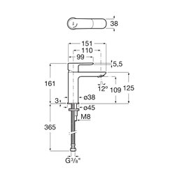 Robinet de lavabo monotrou Cala Chromé H 161 mm