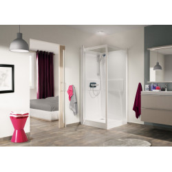 Cabine de douche Kineprime C angle Thermostatique Porte pivotante 80x80 cm Verre transparent