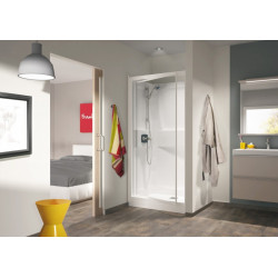 Cabine de douche Kineprime 100x80 cm niche Mécanique Porte pivotante Receveur 18 cm Verre transparent