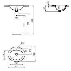 Lavabo Ulysse 50x43 cm à encastrer par-dessus