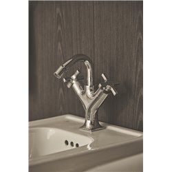 Robinet bidet Joy Neo avec tirette et vidage bonde métal poignées croix