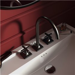 Mélangeur lavabo 3 trous Joy Neo Poignées Croix avec tirette et vidage Gris magnétique