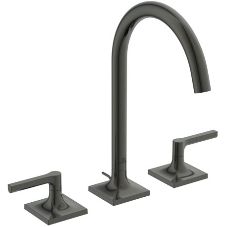 Mélangeur lavabo 3 trous Joy Neo Poignées Levier avec tirette et vidage Gris magnétique