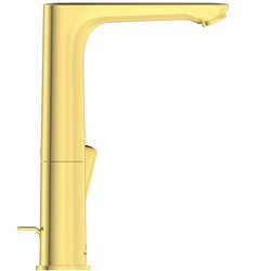 Mitigeur lavabo Connect Air bec haut, or brossé, tirette et vidage bonde métal