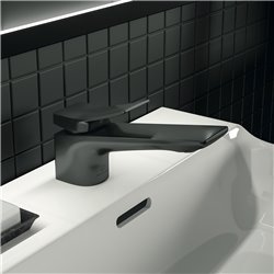 Mitigeur lavabo monotrou Check gris magnétique, tirette et vidage bonde métal