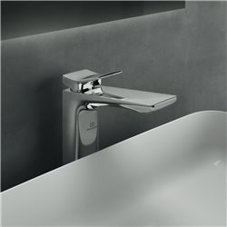 Mitigeur lavabo salle de bain surélevé chromé sans vidage - Noir po