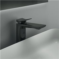Mitigeur lavabo monotrou Check réhaussé, gris magnétique, sans tirette ni vidage