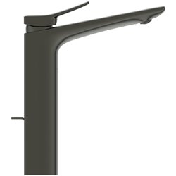 Mitigeur lavabo monotrou Check réhaussé, gris magnétique, tirette et vidage bonde métal