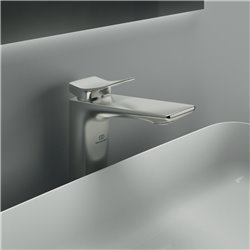 Mitigeur lavabo monotrou Check réhaussé, gris orage, sans tirette ni vidage