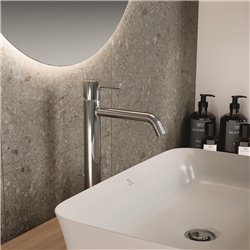 Mitigeur lavabo monotrou Joy réhaussé, chrome, tirette et vidage bonde métal