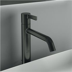 Mitigeur lavabo monotrou Joy réhaussé, gris magnétique, tirette et vidage bonde métal