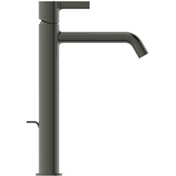 Mitigeur lavabo monotrou Joy réhaussé, gris magnétique, tirette et vidage bonde métal