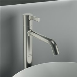 Mitigeur lavabo monotrou Joy réhaussé, gris orage, tirette et vidage bonde métal