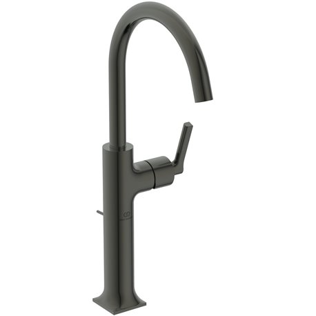 Mitigeur réhaussé lavabo monotrou Joy Neo Avec tirette et vidage Gris magnétique